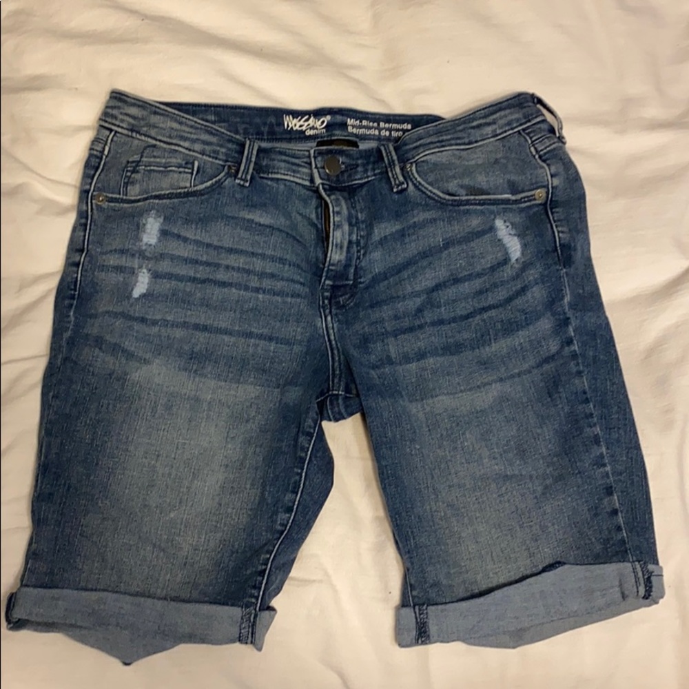 Distressed Denim Bermuda Shorts